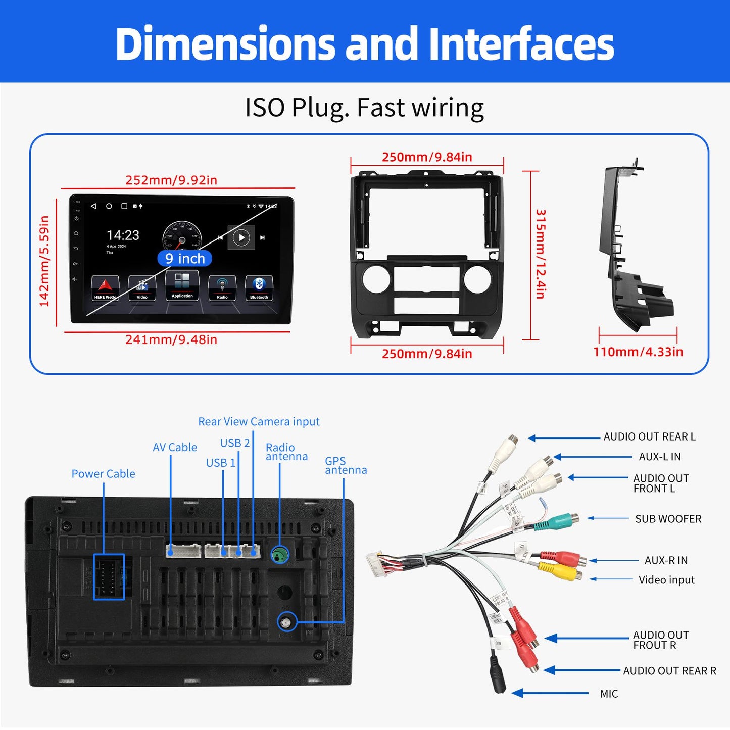 9" Car Stereo Radio For Ford Escape 2007-2012 Apple Carplay GPS Navigation WIFI 2G+32G Android 14 SWC Bluetooth FM/RDS Head Unit