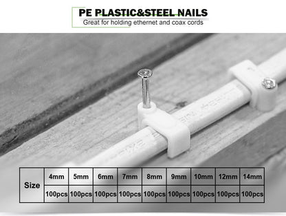 100 Peças Clipes de Cabo Chatos para Unhas 4mm/6mm/7mm/8mm/9mm/10mm/12mm/14mm Grampos de Fio Organizador de Cabos Elétricos