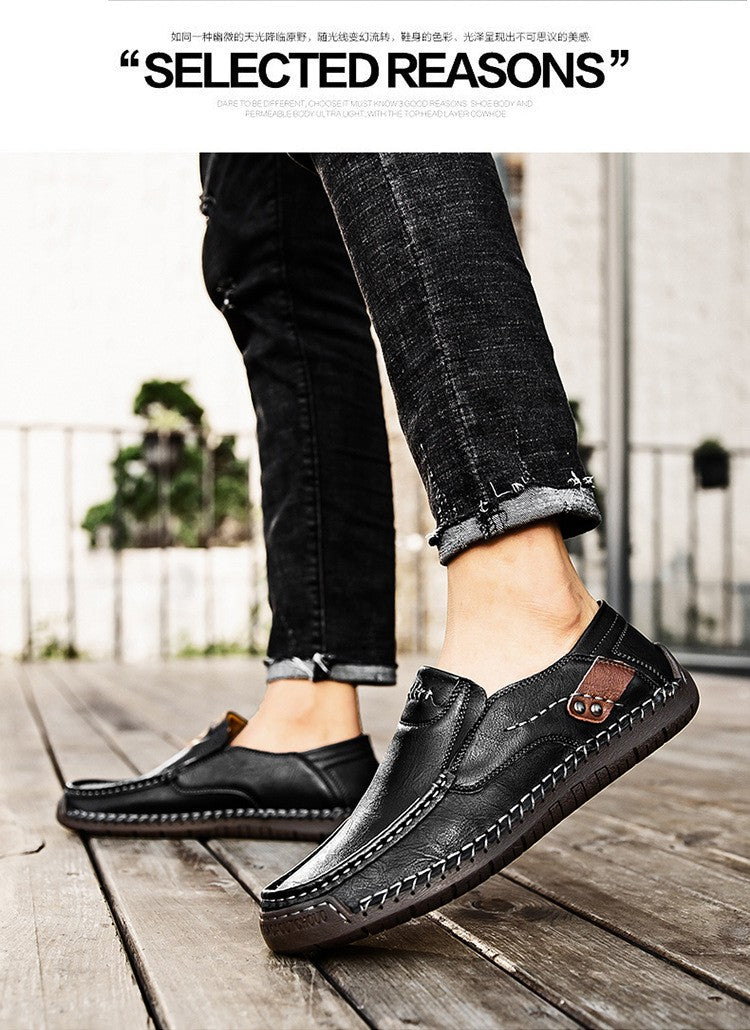 Novos Sapatos Masculinos de Couro Feitos à Mão Casuais Confortáveis Mocassins Masculinos de Couro Slip On Sapatilhas Masculinas Venda Quente Calçados para Caminhada ao Ar Livre