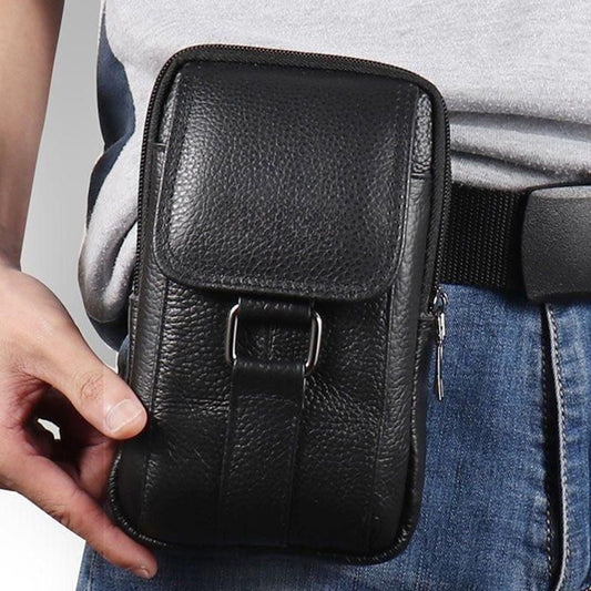 Portable Men Messenger Bags Cowhide Leather Cell Phone Belt Pack Fashion Simple Multi-pockets Casual for Outdoor Sport