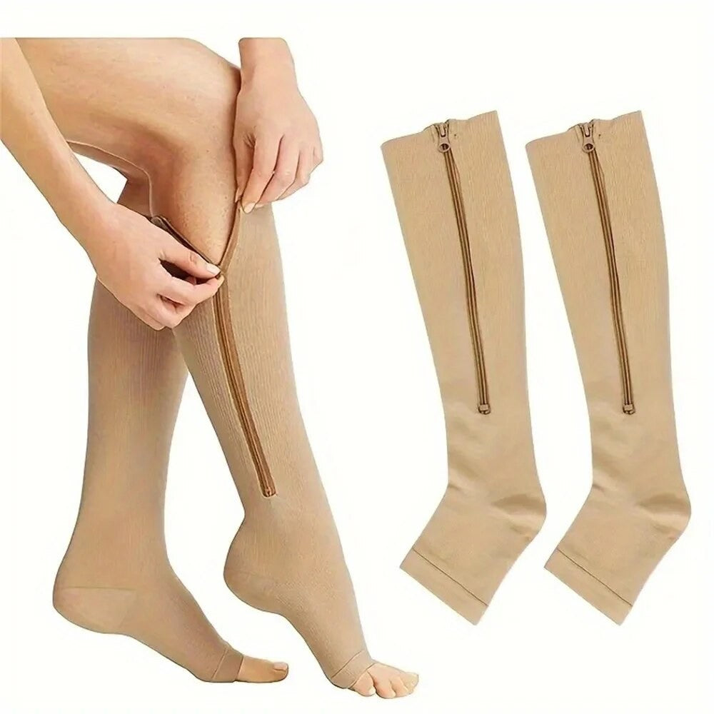 Meias de Compressão com Zíper Masculinas para Varizes Meias Esportivas Médicas para Diabetes para Corrida Ciclismo Meias Longas Femininas