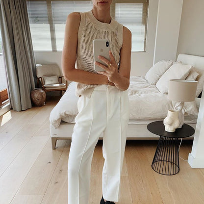 2024 Summer Sleeveless Tank Top Women Fashion Hollow Camisoles Casual Thin Basic Ice Silk Knitted Tanks Vest Female Blusas 14810