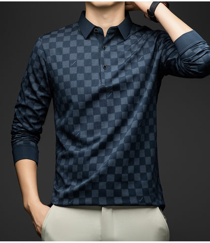 BROWON Polo Shirts for Man Autumn Business Slim Fit Long Sleeve T Shirt Men 2025 New Casual Loose Pullover Plaid Men Tops & Tees