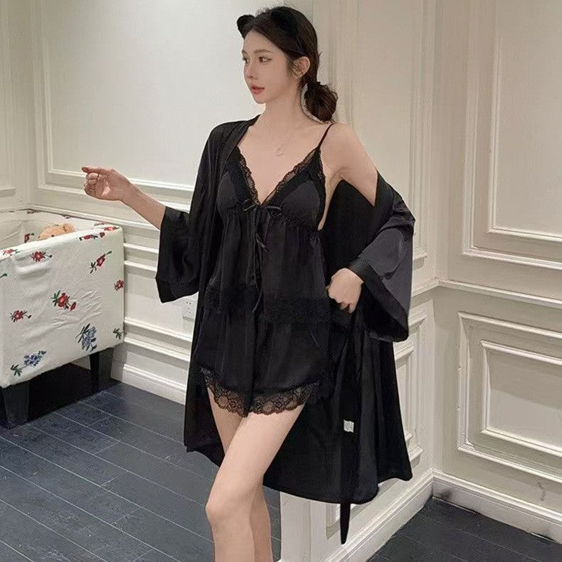 French-Style Strapless Nightgown for Women Summer Strapless Robe Two-Piece Set Summer Purely Sensual Beauty Straps with Padded C