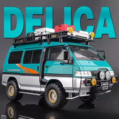 1:24 Mitsubishi Delica H2 Carro de Brinquedo de Liga Leve com Portas Abertas, Som, Luz, Fricção, Miniatura Veículo Presente de Aniversário para Menino