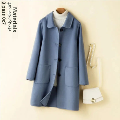 High-End Korean Style Double-Faced Cashmere Woolen Coat for Women Mid-Length Thickened Polyester Fiber Winter Outerwear