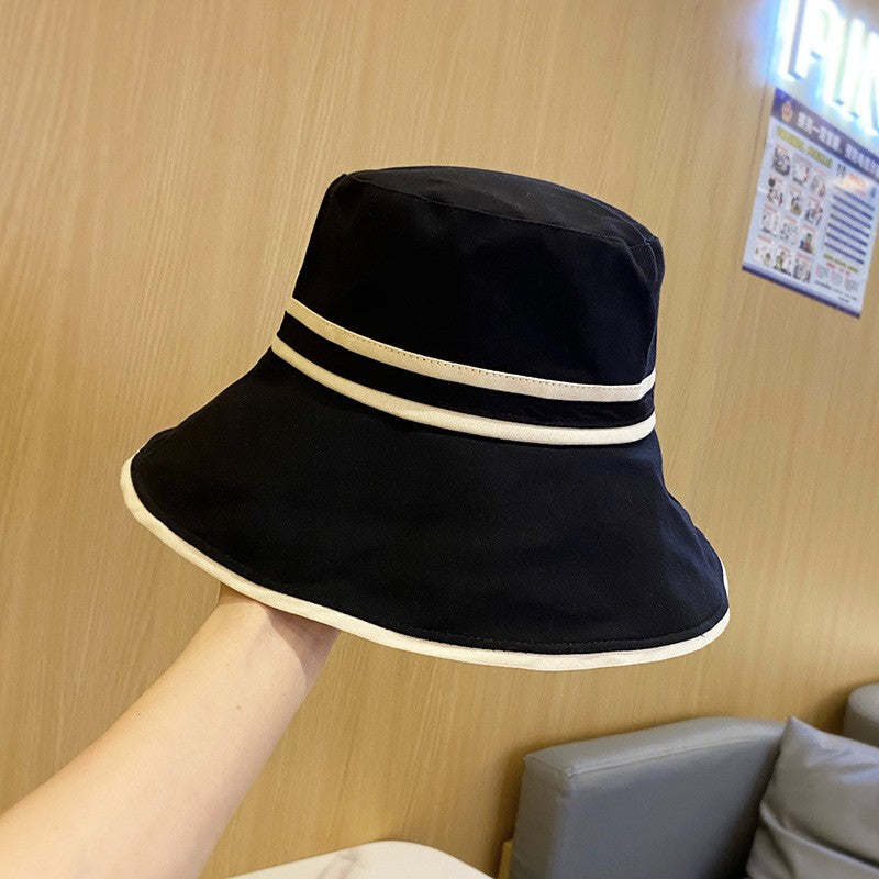 Women Summer Wide Brim Striped Bucket Hat Soft Cotton Fordable Panama Cap For Lady Outdoor Solid Color JK Beach Tour Basin Hat