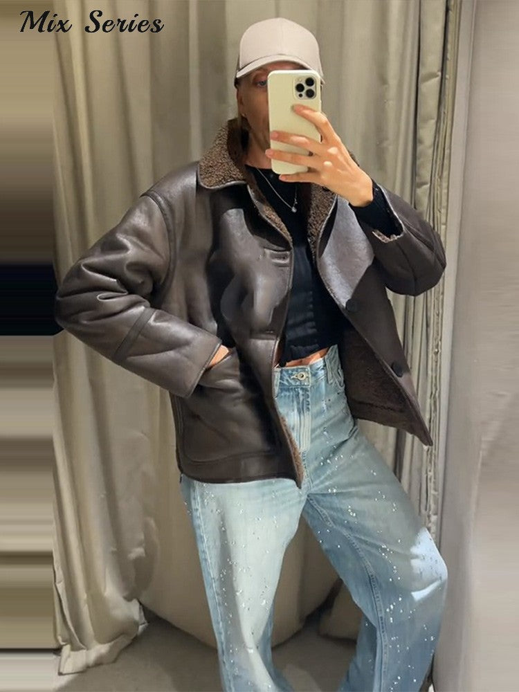 ? Fashion Double Sided Solid Jacket Women Lapel Collar Single Breasted Long Sleeve Coats 2025 Autumn New Lady Utility Outerwear