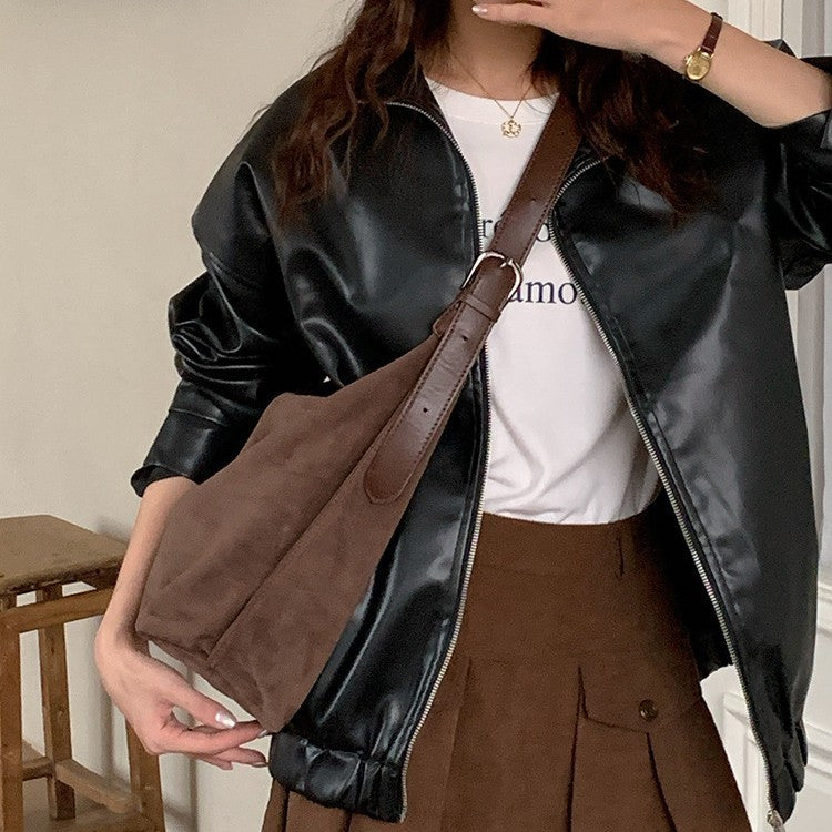 Scrub Leather female Shoulder bags winter new Ladies handbag Large capacity Brand design women big totes bolsa brown