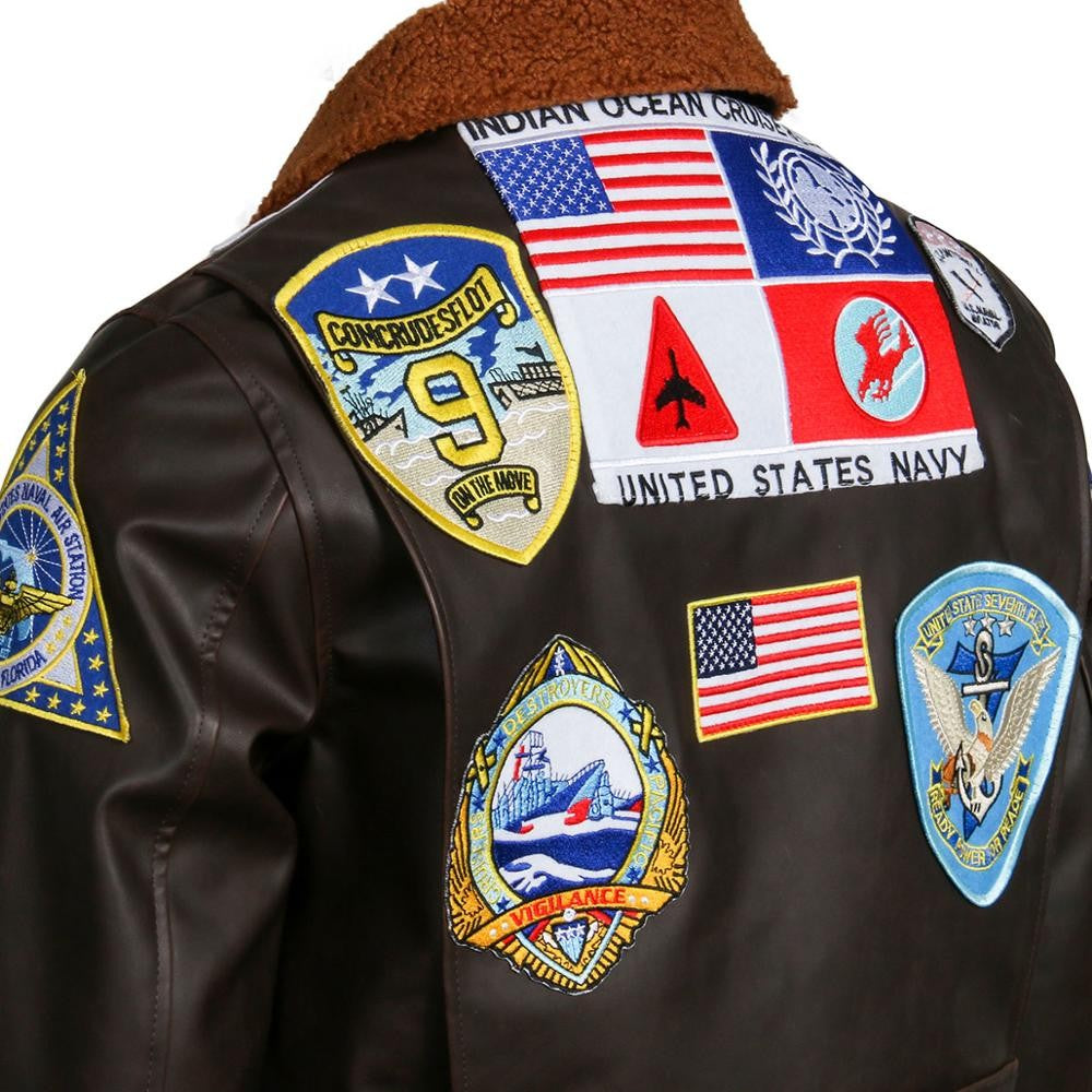 Aviator Pilot PU Leather Jacket Top Gun Men's Maverick Brown Winter Jacket Air Force Collar Coat Halloween Cosplay Outfits