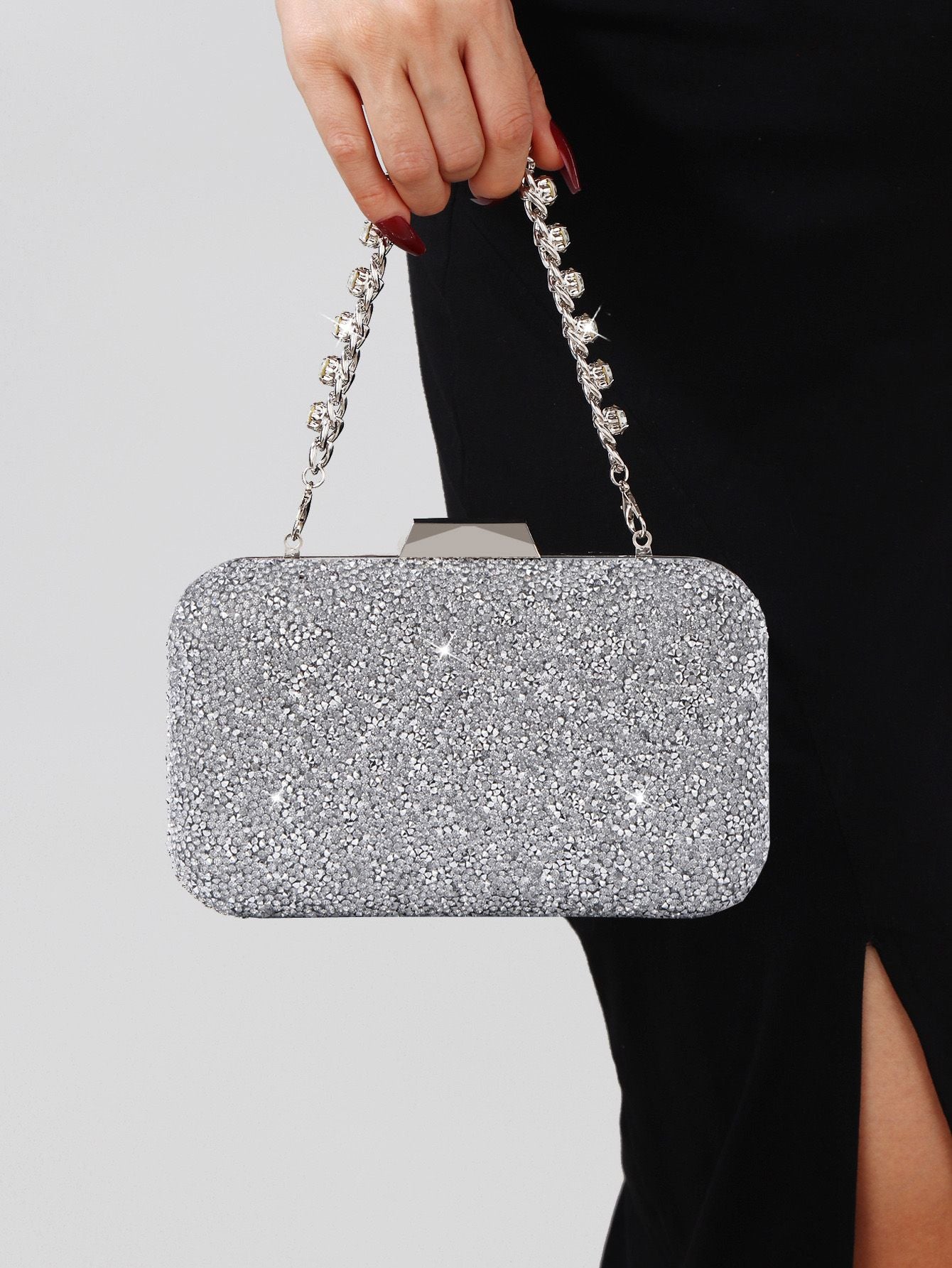 Luxury Elegant Sequined Clutch Bag Trendy Glitter Diamonds Metal Buckle Evening Bag Wedding Clutch Handbag Shoulder Bag Chain
