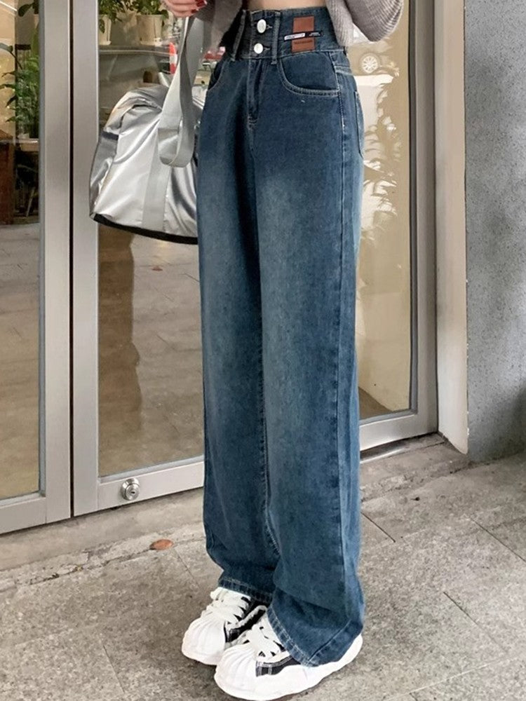 Female High Waist Wide Leg Jeans Women Y2k Denim Straight Leg Pants Girls Smoke Gray Retro Blue Light Blue Water Gray Trousers