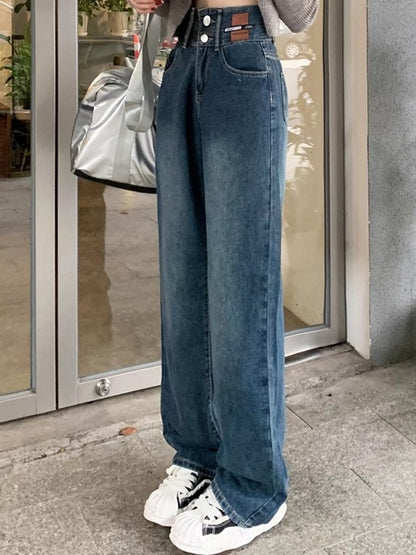 Female High Waist Wide Leg Jeans Women Y2k Denim Straight Leg Pants Girls Smoke Gray Retro Blue Light Blue Water Gray Trousers