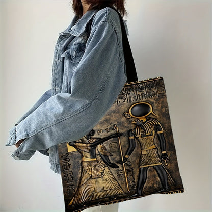 Ancient Egyptian Anubis Pharaoh Shopping Bags Vintage Casual Religious Theme Handbag Spacious Shoulder Bags, Lightweight Bag