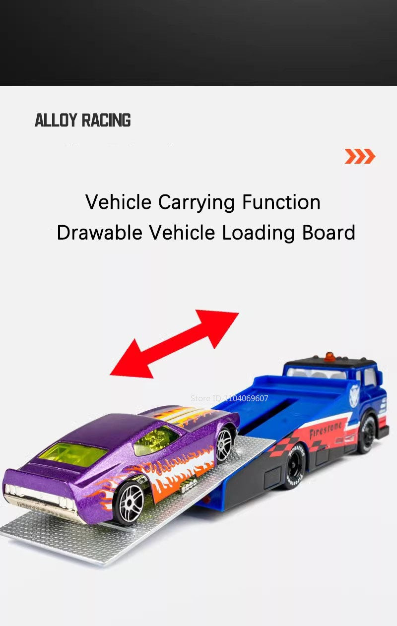 Caminhão de Contêineres em Miniatura Escala 1:64 Carrinhos de Brinquedo de Metal Diecast Reboque com Fricção Veículos de Transporte para Presentes Infantis