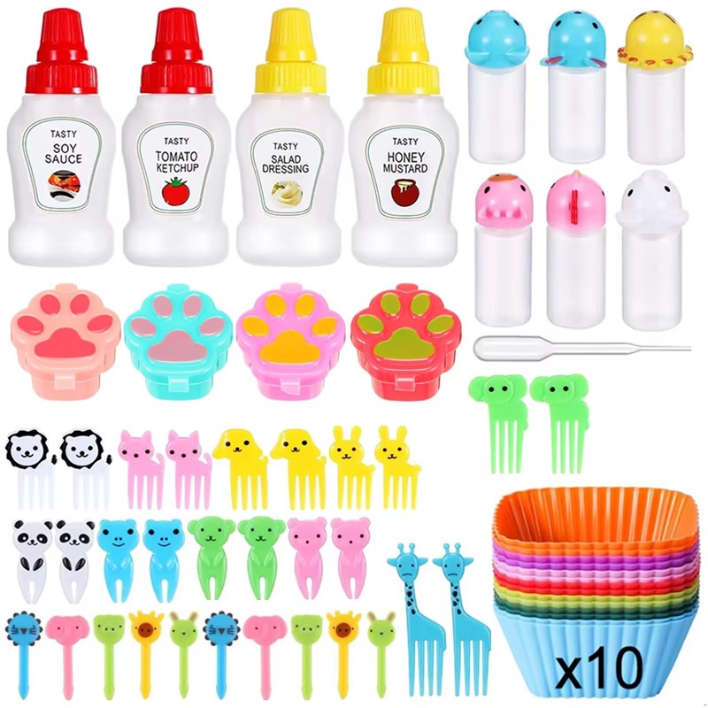 Garfo de Frutas Mini de 48-104 Peças Para Crianças Garfos Fofos de Lanche Palitos de Dente Acessórios de Caixa de Bento Divisórias de Silicone Para Lancheira
