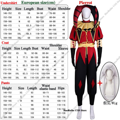 Hot The Freak Circus Pierrot Jester Harlequin Cosplay Costume Adult Clown Top Pant Wigs Joker Uniform Halloween Costume Carnival