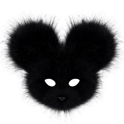 Faux Fur Animal Mouse Mask Plush Half Face for Masquerade Carnival Party Costume Accessories