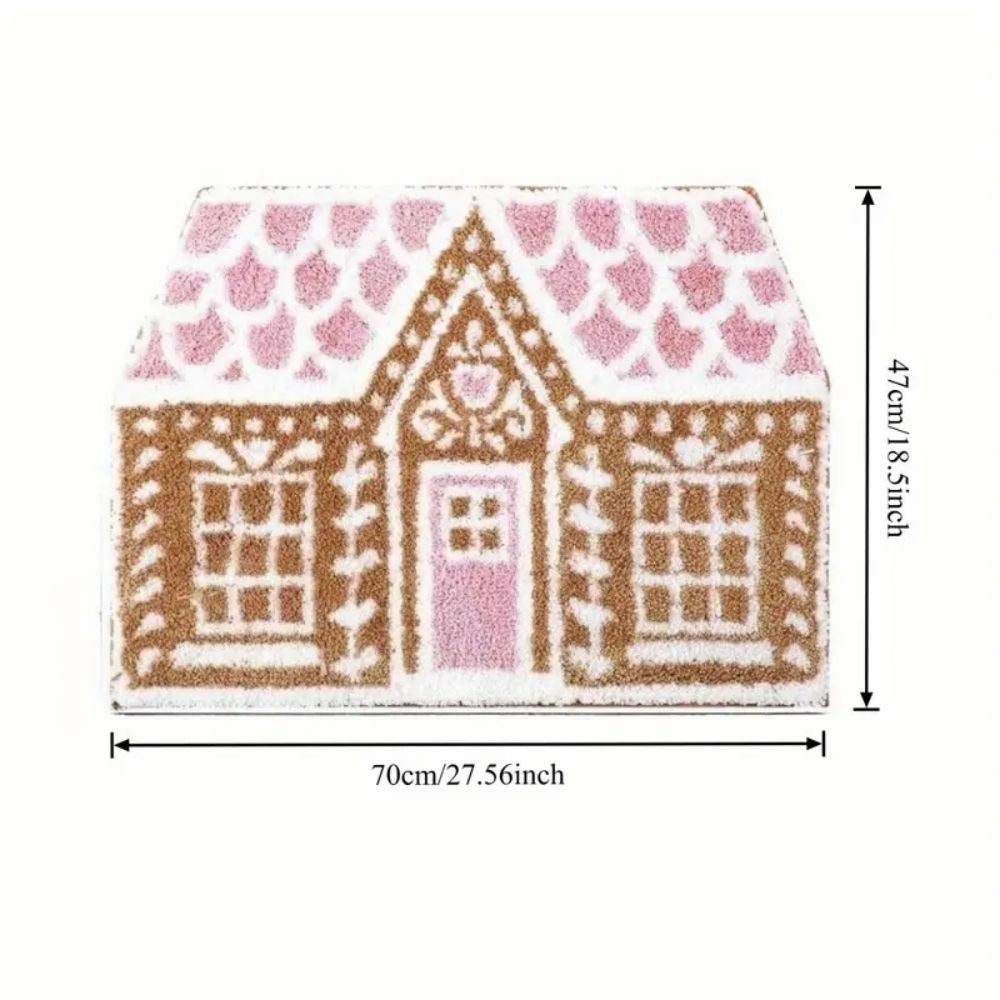 VIKAMA Christmas Gingerbread House Wool-like Carpet Water-Resistant Soft Bath Mat Bedside Rug for Bedroom Winter Home Decoration