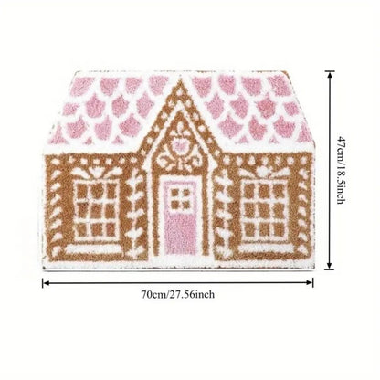 VIKAMA Christmas Gingerbread House Wool-like Carpet Water-Resistant Soft Bath Mat Bedside Rug for Bedroom Winter Home Decoration