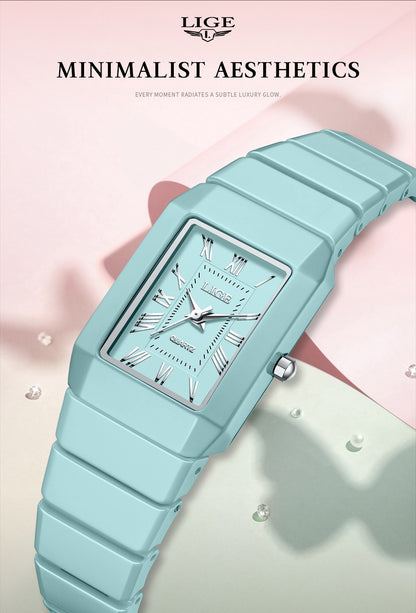 New Fashion LIGE Elegant Quartz Woman Watch Top Brand Luxury Ceramic Strap Waterproof Simple Dial Watches for Women Ladies Gifts