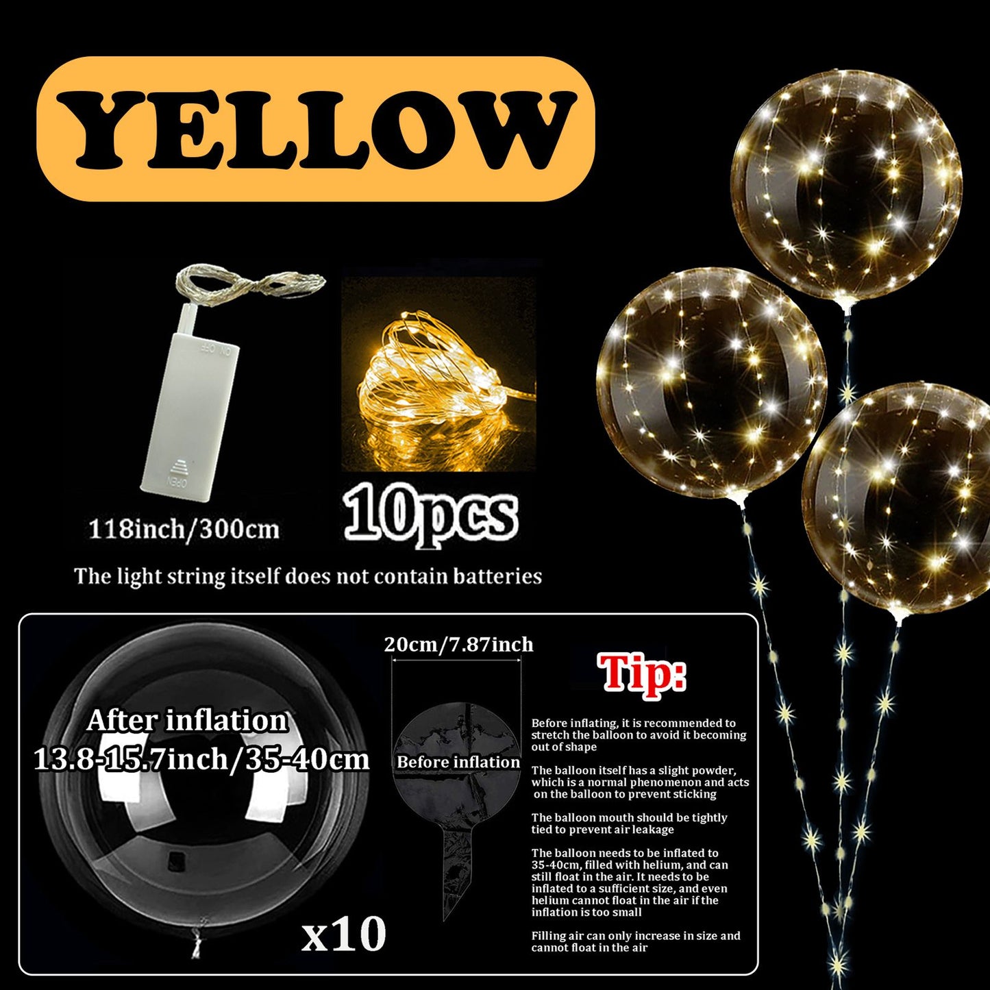 10pcs LED Bobo Balloon (without battery) for wedding proposal decoration, birthday party, outdoor courtyard lighting decoration
