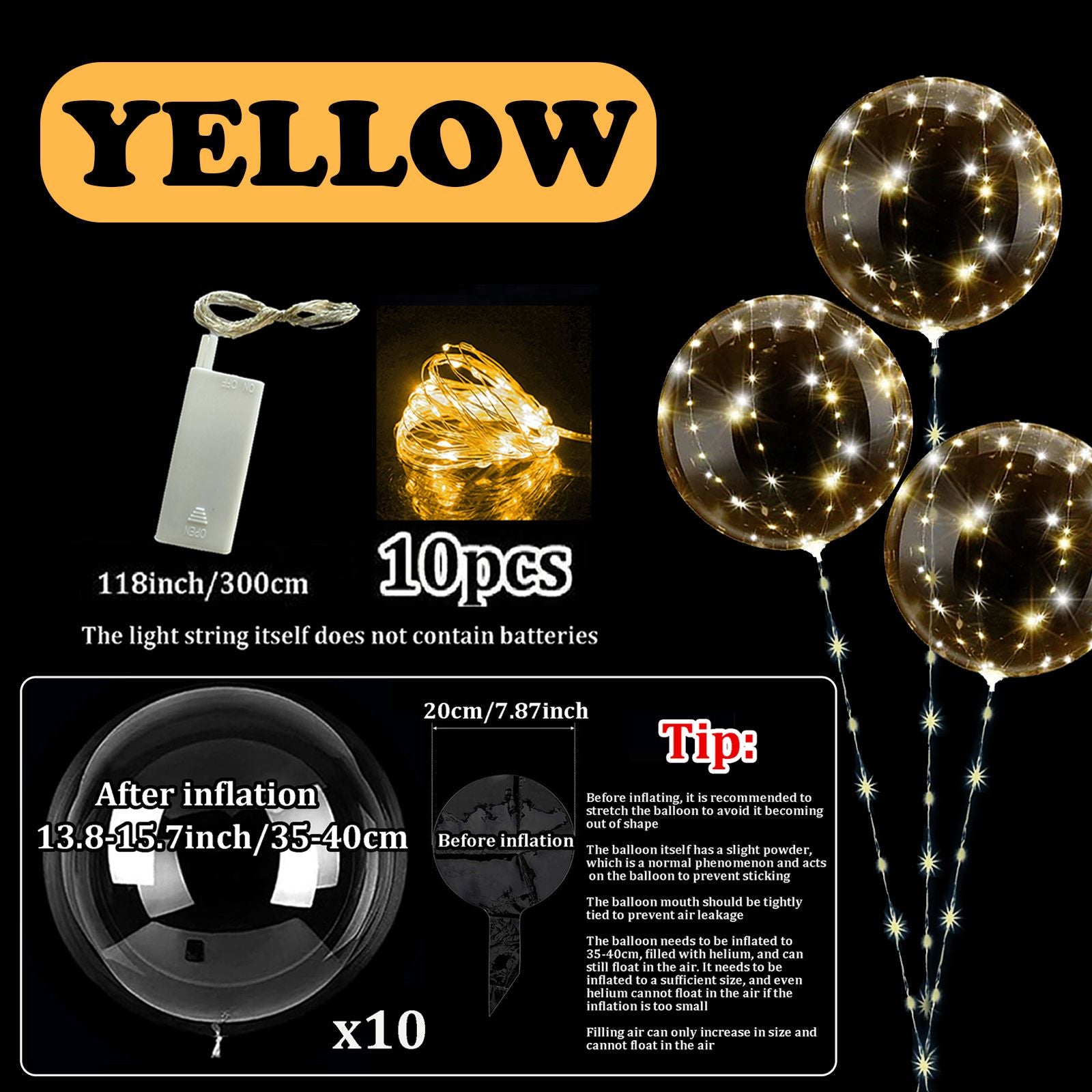 10pcs LED Bobo Balloon (without battery) for wedding proposal decoration, birthday party, outdoor courtyard lighting decoration