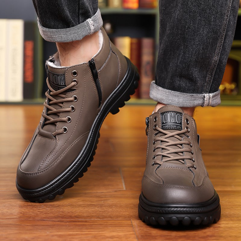 Botas de neve masculinas de inverno 2025: forradas, acolchoadas, antiderrapantes, resistentes ao desgaste e simples para viagens ao ar livre.