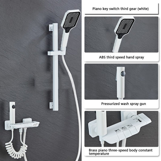 Modern Shower System Full Set Grey 2 Way Piano Keys Bathroom Shower Set Wall Mounted Brass Bathtub Digital Display Shower Faucet