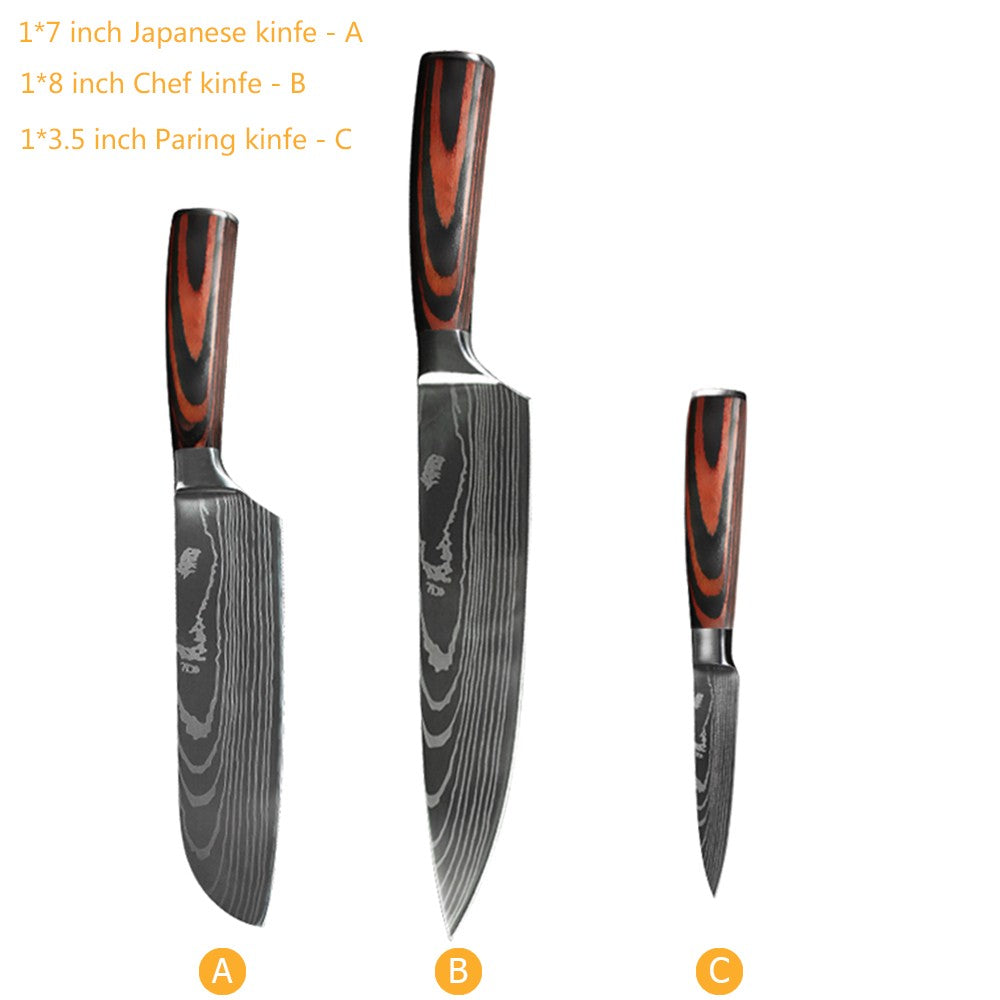 Conjunto de Facas de Chef 1-10 Peças Facas de Cozinha Padrão Damasco a Laser Faca Japonesa Santoku Afiada Cutelo Faca Utilitária para Fatiar