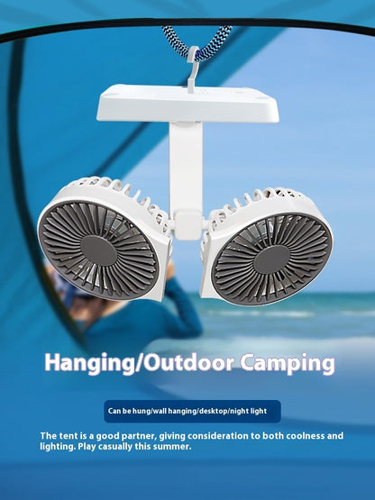 Multi Function Double Head Shaking Fan with 4 Gears Adjustable Speed HD Digital Display Night Lights Portable Cooling Fan