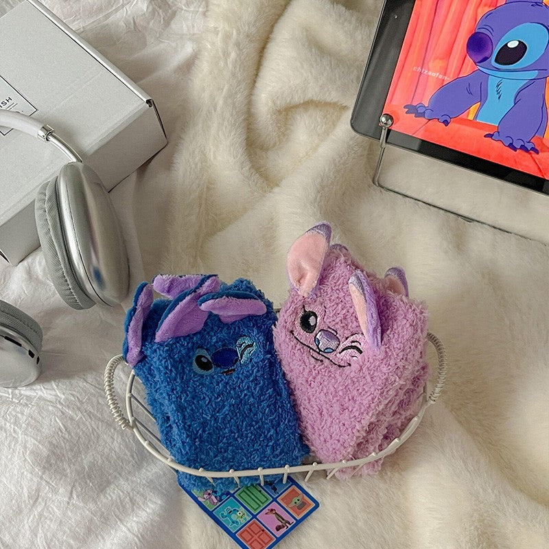 Meias Térmicas Fofas de Desenho Stitch da Disney Meias de Coral Fleece Antiderrapantes para Casa Presente Fofo de Inauguração Presente de Natal Meias de Casal