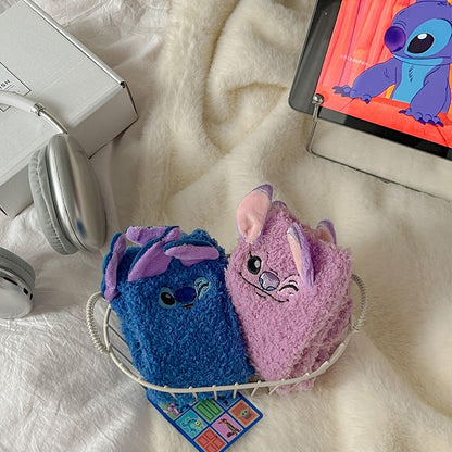 Meias Térmicas Fofas de Desenho Stitch da Disney Meias de Coral Fleece Antiderrapantes para Casa Presente Fofo de Inauguração Presente de Natal Meias de Casal