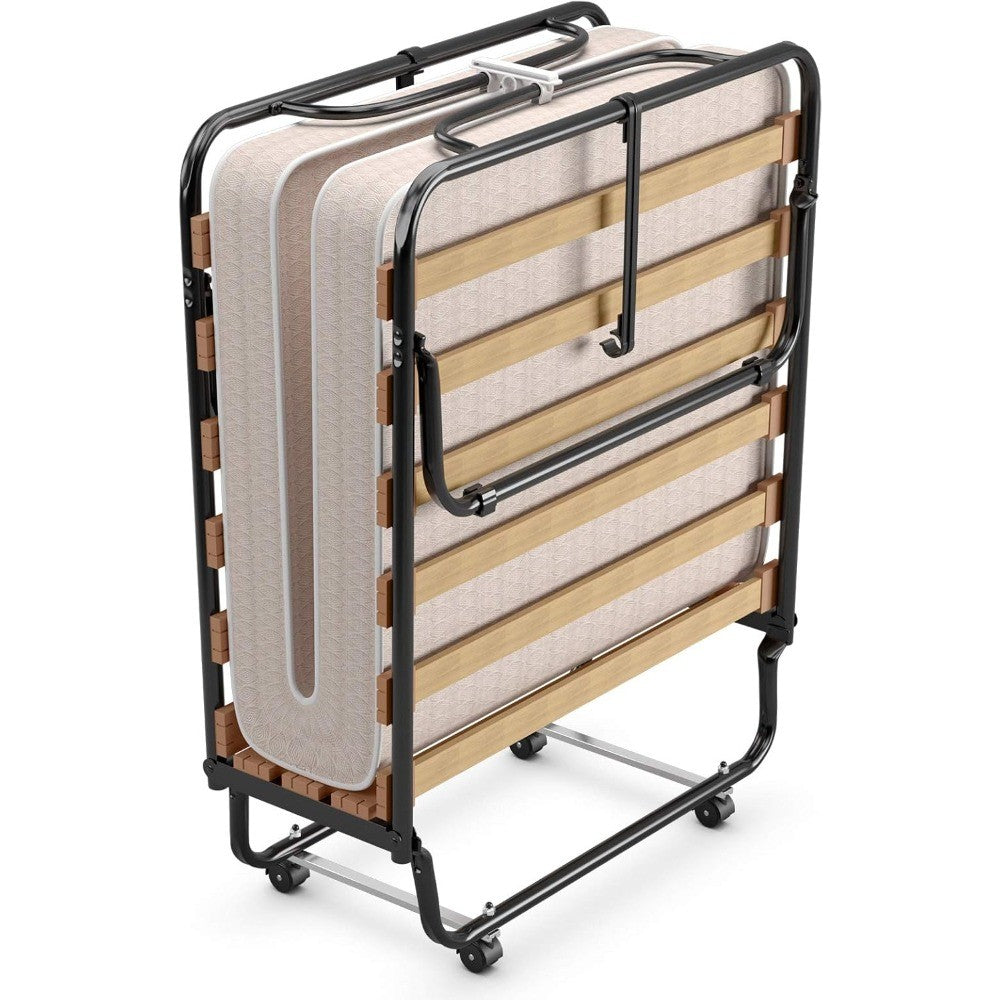 Folding Bed with Mattress, Rollaway Guest Bed w/ 4 Inch Memory Foam Mattress, Sturdy Metal Frame, Portable Bed Cot Size