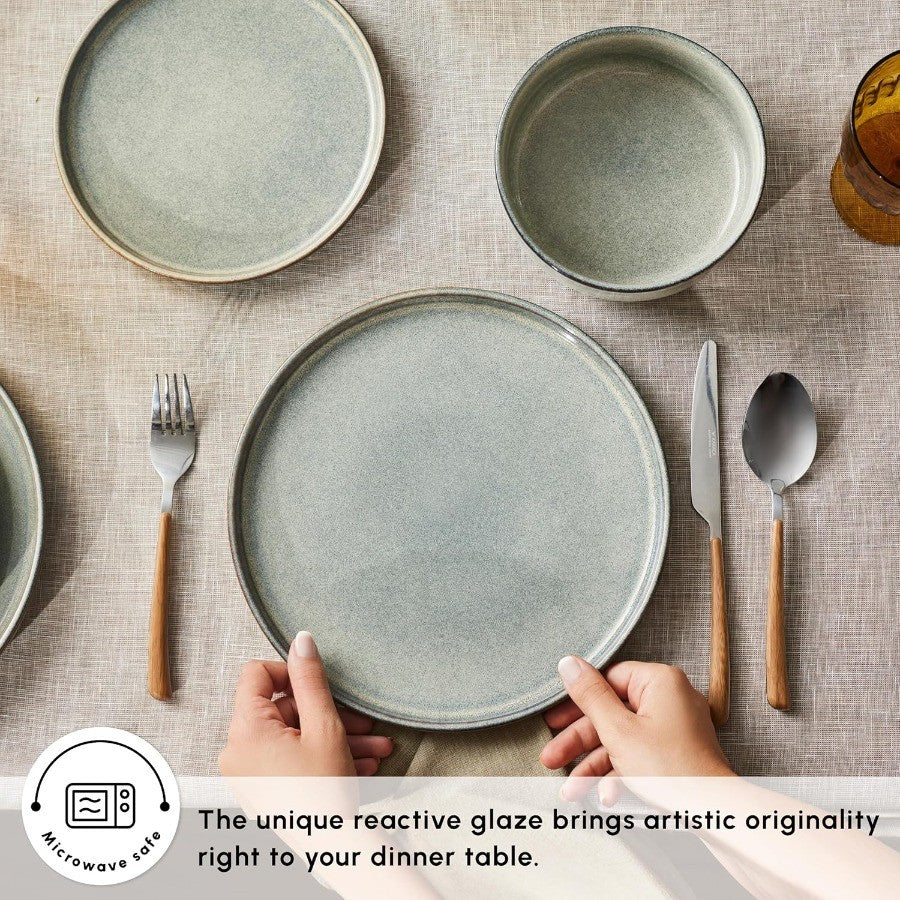 New Skal 18Piece Dinnerware Sets for 6 People Modern Design Stoneware Dinner Set Kitchen Plates Bowls Reactive Glaze Dishwasher