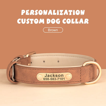 Coleira de Cachorro Personalizada com Gravação Grátis em Couro PU para Cães Pequenos, Médios e Grandes