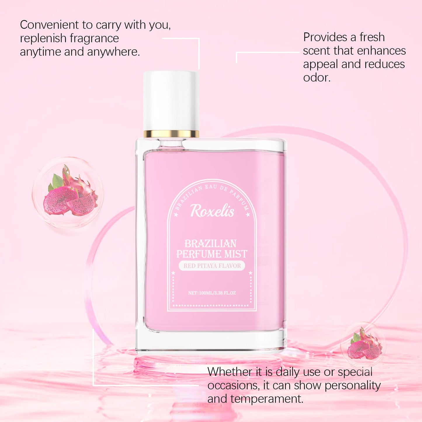 Roxelis 100ml Brazilian Style Perfume Light Fragrance Red Pitaya Jasmine Scent Fresh Long Lasting Aroma Dating Flirting Perfume