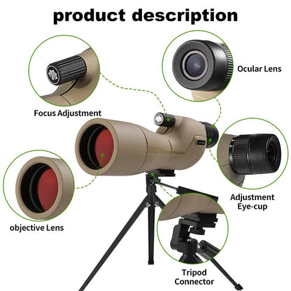 Telescópio Terrestre HD 25-75x60 com Zoom Potente, À Prova D'água, Prisma BAK4 de Longo Alcance para Equipamento de Acampamento com Tripé
