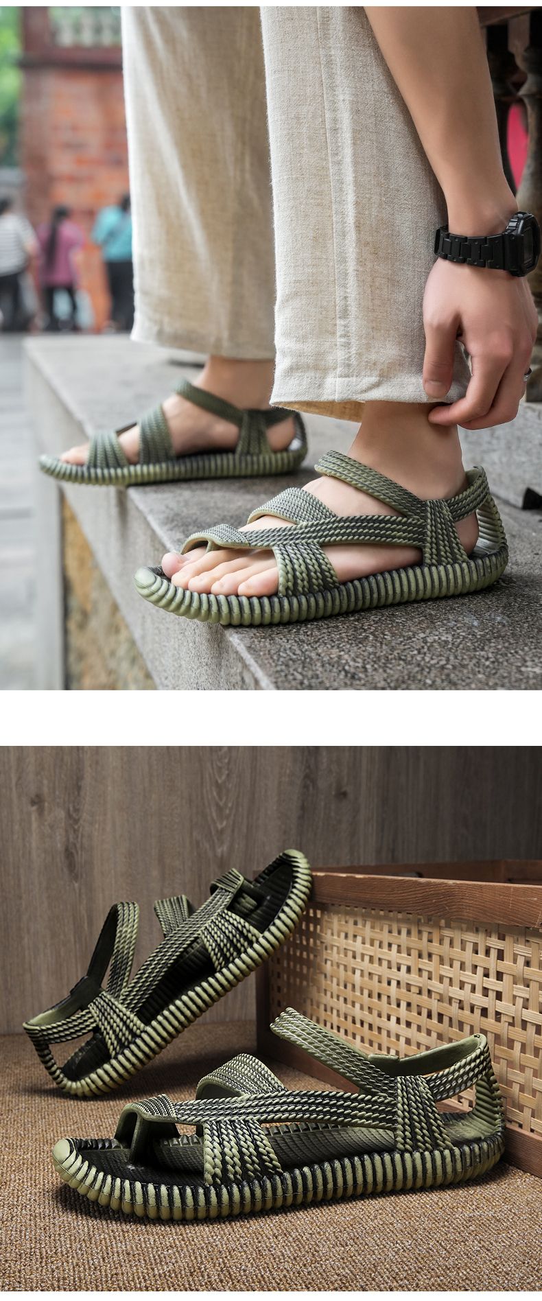 Retro Summer Sandals Men Cheap Woven Flat Sandal Man Lightweight Non-slip Outdoor Beach Shoes Men's Flip-flops sandalias hombre