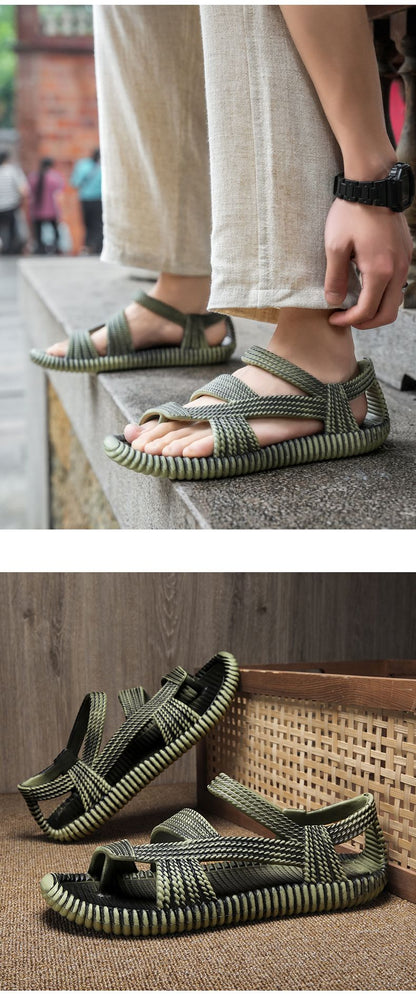 Retro Summer Sandals Men Cheap Woven Flat Sandal Man Lightweight Non-slip Outdoor Beach Shoes Men's Flip-flops sandalias hombre
