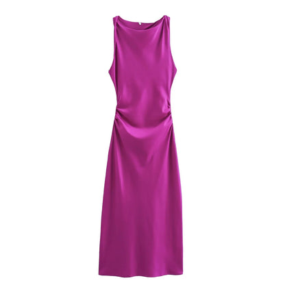 TRAF Satin Long Dresses for Women 2024 Summer Slip Midi Dress Woman Sexy Evening