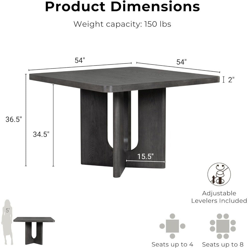 Selyra Modern Solid Wood Square Counter Height Dining Table, 54-inch, Seats 8, Easy Assembly