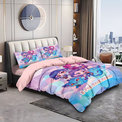 Kpop Demon Hunters Huntrix Bedding Set - Single to King Size, Anime Print Duvet Cover Sets for Adult Bedrooms