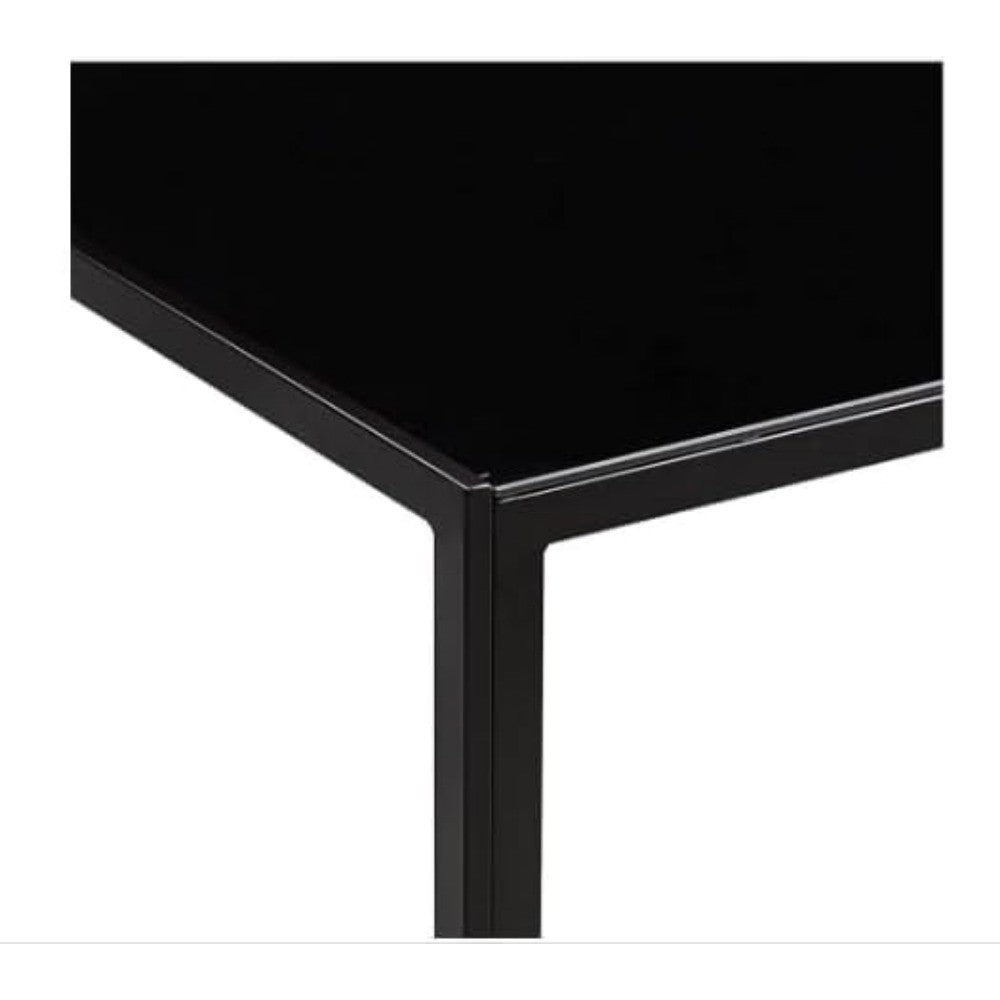 Modern Rectangular Dining Table with Black Glass Top, Steel Frame, Seats 4, Easy to Clean, Ideal for Kitchen Use