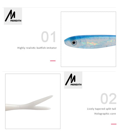 MEREDITH 5 pçs 100mm 4.4g Iscas macias de pesca para água salgada e doce Silicone Minnow Vermes Wobblers Isca artificial Bass Tackle Jigs