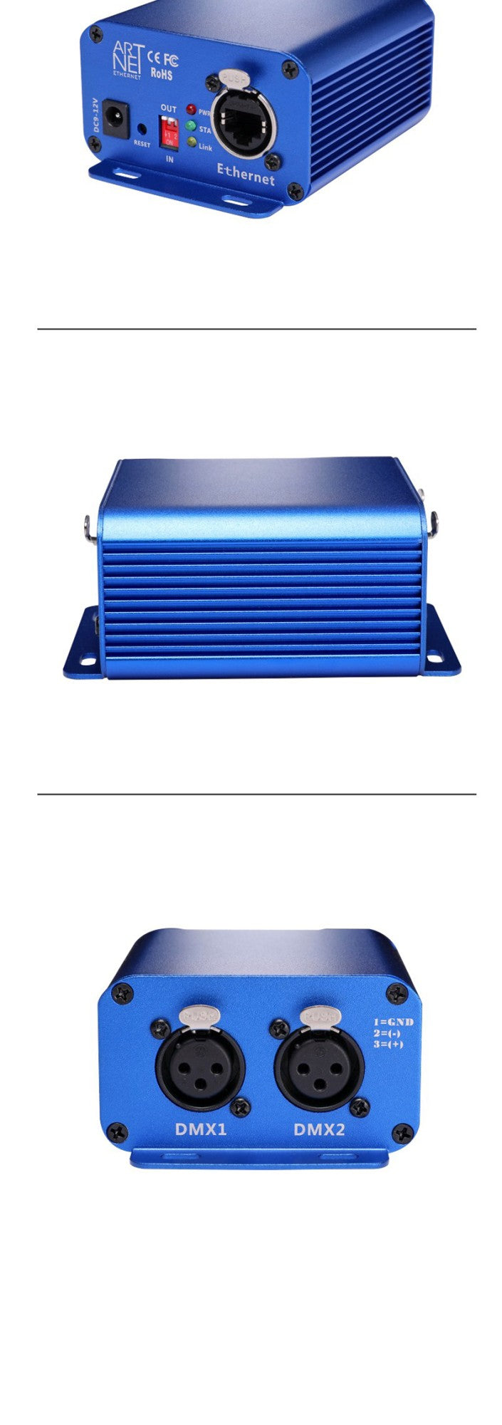 Artnet to DMX Controller, DMX Ethernet Lighting Controller, Professional Artnet DMX Interface , 3 Pin Output, Aluminum Housing