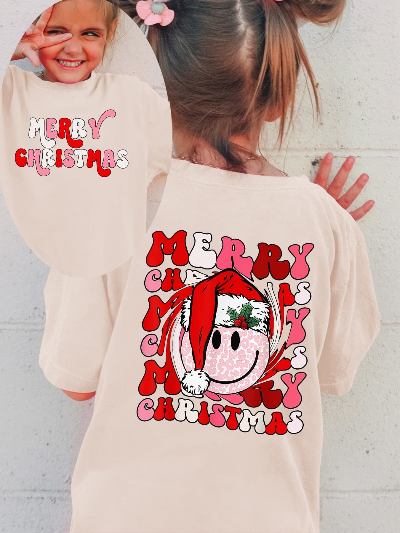 Camiseta Menina de Natal Feliz Natal Roupa Infantil de Férias Algodão Tee Top Roupa Festiva Infantil Roupa de Festa de Natal para Menina
