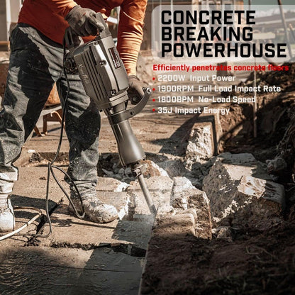 Martelo Rotativo Elétrico Demolidor de 2200W para Aplicações em Madeira, Metal e Concreto com Alto Impac