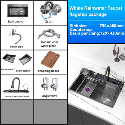 Stainless Steel Waterfall Kitchen Sink Digital Display Faucet Set Embossed Extra Large Single Slot Multiple Types of sinks
