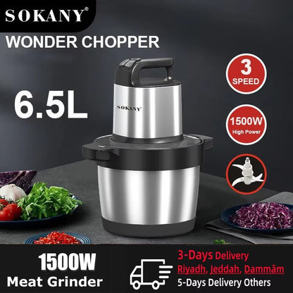 Processador de Alimentos 6.5L Moedor de Carne Elétrico Fatiador de Vegetais de Aço Inoxidável Picador Triturador Liquidificador de Cozinha Eletrodoméstico